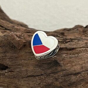 Pandora Czech Flag Exclusive Heart Bead S925 Silver Charm For Bracelet
